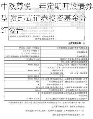 中欧尊悦一年定期开放债券型 发起式证券投资基金分红公告