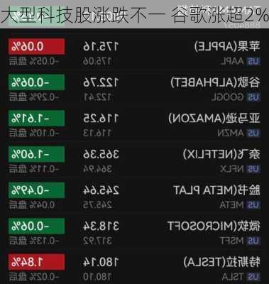 大型科技股涨跌不一 谷歌涨超2%