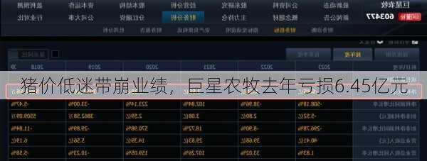 猪价低迷带崩业绩，巨星农牧去年亏损6.45亿元