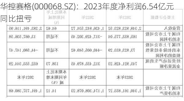 华控赛格(000068.SZ)：2023年度净利润6.54亿元 同比扭亏