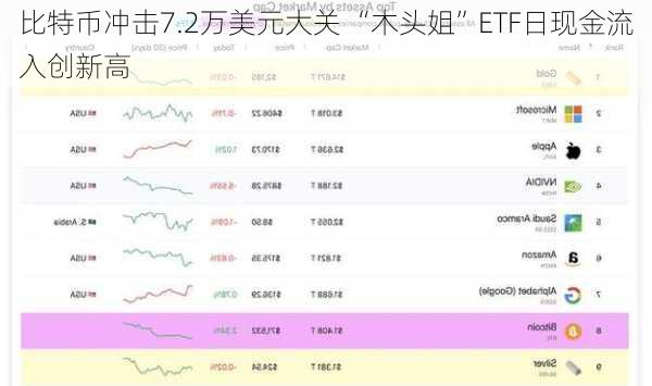 比特币冲击7.2万美元大关 “木头姐”ETF日现金流入创新高