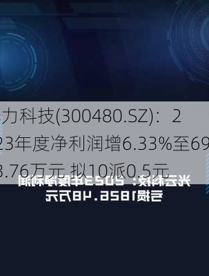 光力科技(300480.SZ)：2023年度净利润增6.33%至6923.76万元 拟10派0.5元