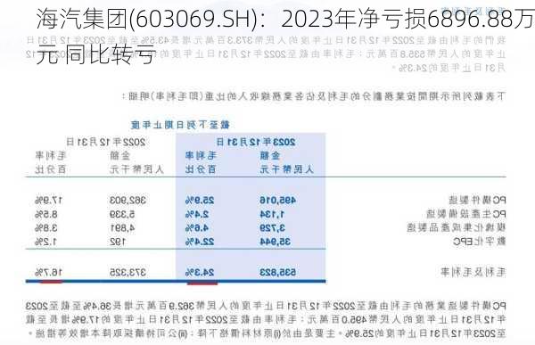 海汽集团(603069.SH)：2023年净亏损6896.88万元 同比转亏