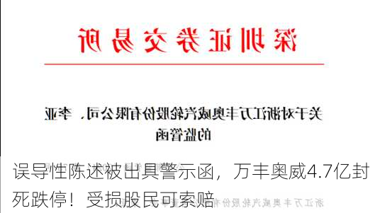 误导性陈述被出具警示函，万丰奥威4.7亿封死跌停！受损股民可索赔