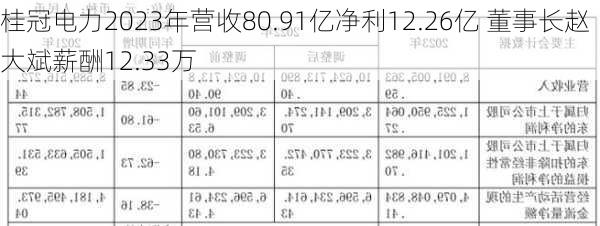 桂冠电力2023年营收80.91亿净利12.26亿 董事长赵大斌薪酬12.33万