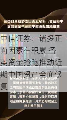 中信证券：诸多正面因素在积累 各类资金抢跑推动近期中国资产全面修复