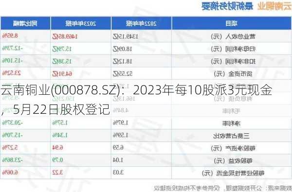 云南铜业(000878.SZ)：2023年每10股派3元现金，5月22日股权登记