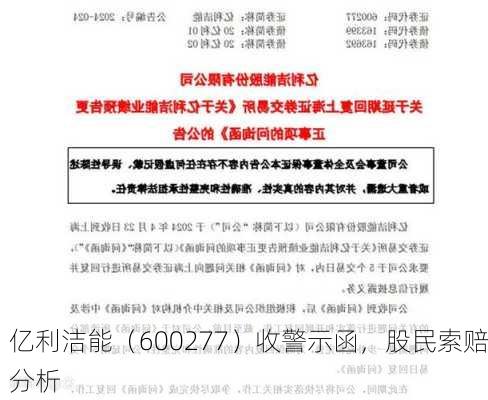 亿利洁能（600277）收警示函，股民索赔分析