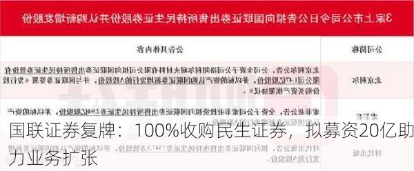 国联证券复牌：100%收购民生证券，拟募资20亿助力业务扩张