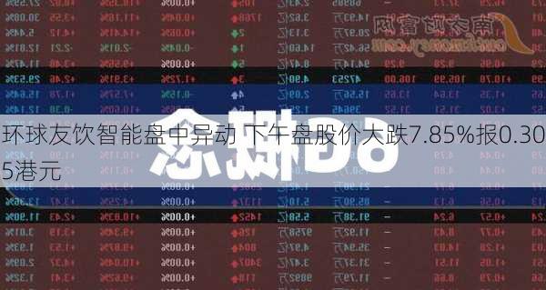 环球友饮智能盘中异动 下午盘股价大跌7.85%报0.305港元