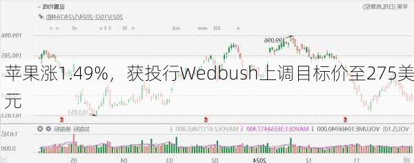 苹果涨1.49%，获投行Wedbush上调目标价至275美元