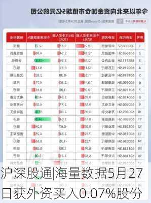 沪深股通|海量数据5月27日获外资买入0.07%股份