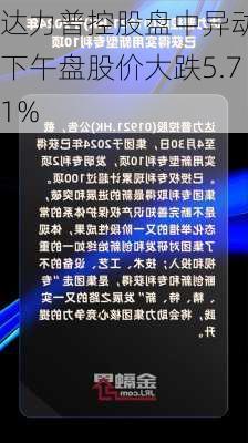 达力普控股盘中异动 下午盘股价大跌5.71%