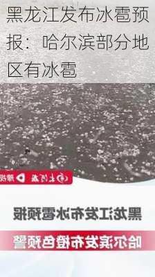 黑龙江发布冰雹预报：哈尔滨部分地区有冰雹