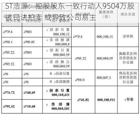 ST浩源：控股股东一致行动人9504万股被司法拍卖 或导致公司易主