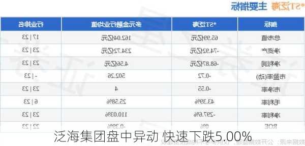 泛海集团盘中异动 快速下跌5.00%