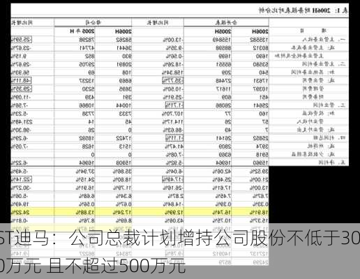 ST迪马：公司总裁计划增持公司股份不低于300万元 且不超过500万元