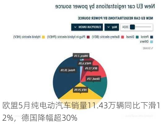 欧盟5月纯电动汽车销量11.43万辆同比下滑12%，德国降幅超30%