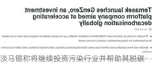 淡马锡称将继续投资污染行业并帮助其脱碳