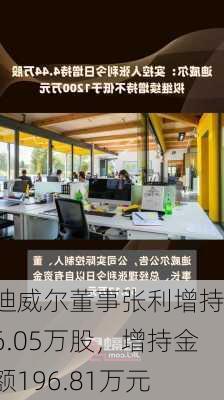 迪威尔董事张利增持16.05万股，增持金额196.81万元