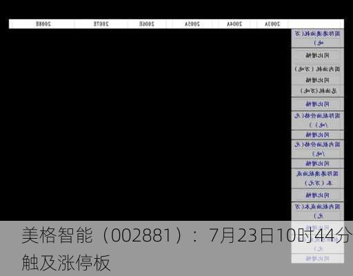 美格智能（002881）：7月23日10时44分触及涨停板