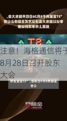 注意！海格通信将于8月28日召开股东大会