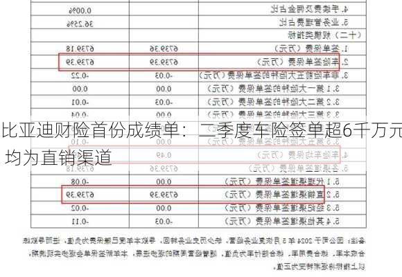 比亚迪财险首份成绩单：二季度车险签单超6千万元 均为直销渠道