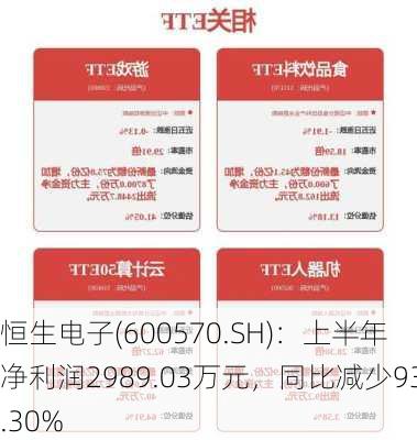 恒生电子(600570.SH)：上半年净利润2989.03万元，同比减少93.30%