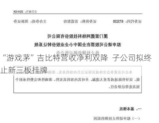 “游戏茅”吉比特营收净利双降  子公司拟终止新三板挂牌