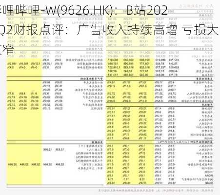 哔哩哔哩-W(9626.HK)：B站2024Q2财报点评：广告收入持续高增 亏损大幅收窄