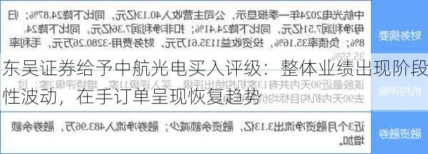 东吴证券给予中航光电买入评级：整体业绩出现阶段性波动，在手订单呈现恢复趋势