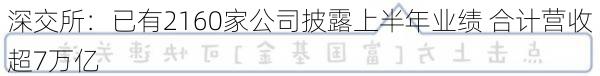 深交所：已有2160家公司披露上半年业绩 合计营收超7万亿