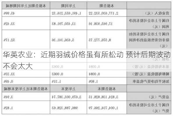 华英农业：近期羽绒价格虽有所松动 预计后期波动不会太大