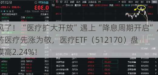 起风了！“医疗扩大开放”遇上“降息周期开启”，医药医疗先涨为敬，医疗ETF（512170）盘中摸高2.24%！