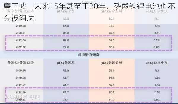 廉玉波：未来15年甚至于20年，磷酸铁锂电池也不会被淘汰