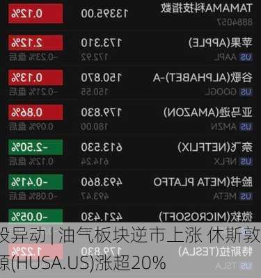 美股异动 | 油气板块逆市上涨 休斯敦能源(HUSA.US)涨超20%