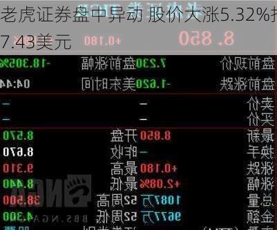 老虎证券盘中异动 股价大涨5.32%报7.43美元