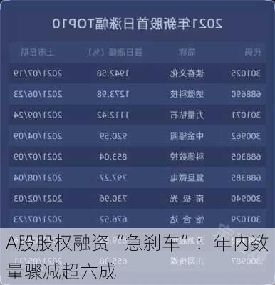 A股股权融资“急刹车”：年内数量骤减超六成