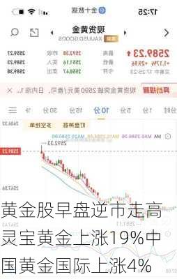 黄金股早盘逆市走高 灵宝黄金上涨19%中国黄金国际上涨4%