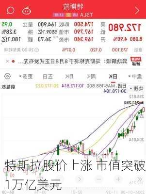 特斯拉股价上涨 市值突破1万亿美元