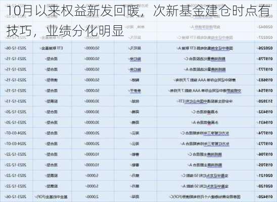 10月以来权益新发回暖，次新基金建仓时点有技巧，业绩分化明显