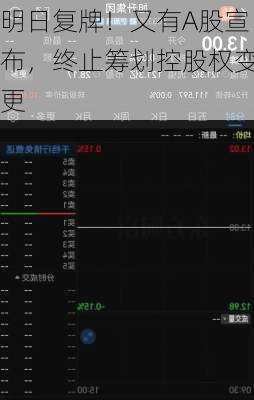 明日复牌！又有A股宣布，终止筹划控股权变更