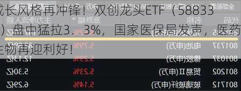 成长风格再冲锋！双创龙头ETF（588330）盘中猛拉3．3%，国家医保局发声，医药生物再迎利好！