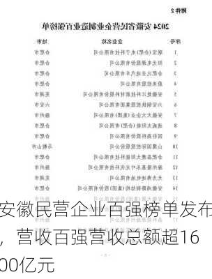 安徽民营企业百强榜单发布，营收百强营收总额超1600亿元