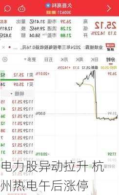 电力股异动拉升 杭州热电午后涨停