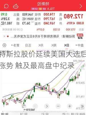 特斯拉股价延续美国大选后涨势 触及最高盘中纪录