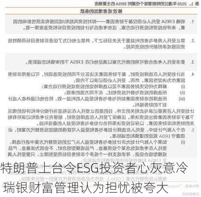 特朗普上台令ESG投资者心灰意冷 瑞银财富管理认为担忧被夸大