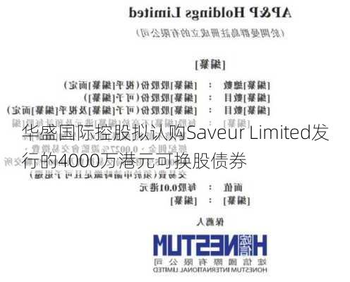 华盛国际控股拟认购Saveur Limited发行的4000万港元可换股债券