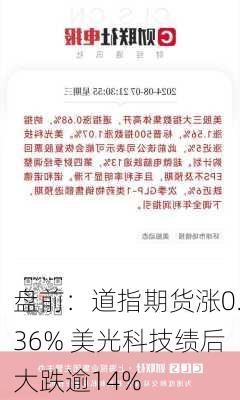 盘前：道指期货涨0.36% 美光科技绩后大跌逾14%