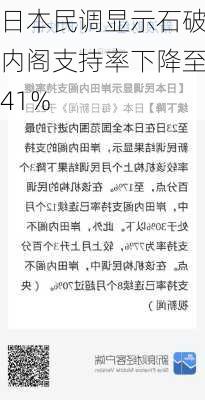 日本民调显示石破内阁支持率下降至41%